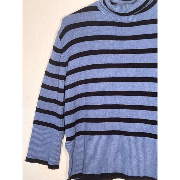 BTFBM Striped Blue & Black Ribbed Knit Turtleneck Sweater XL Warm Oversized - Picture 7 of 16